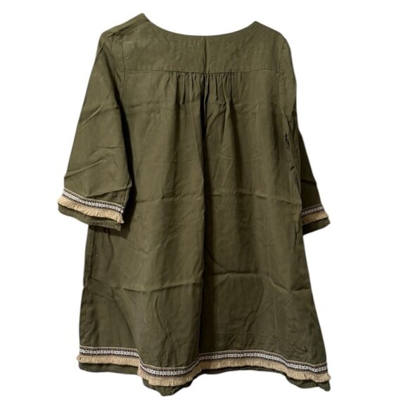 ILLA ILLA Green Size Large Fringe Embroidered Tencel Dress‎ Boho Hippie Peasant - Picture 2 of 11